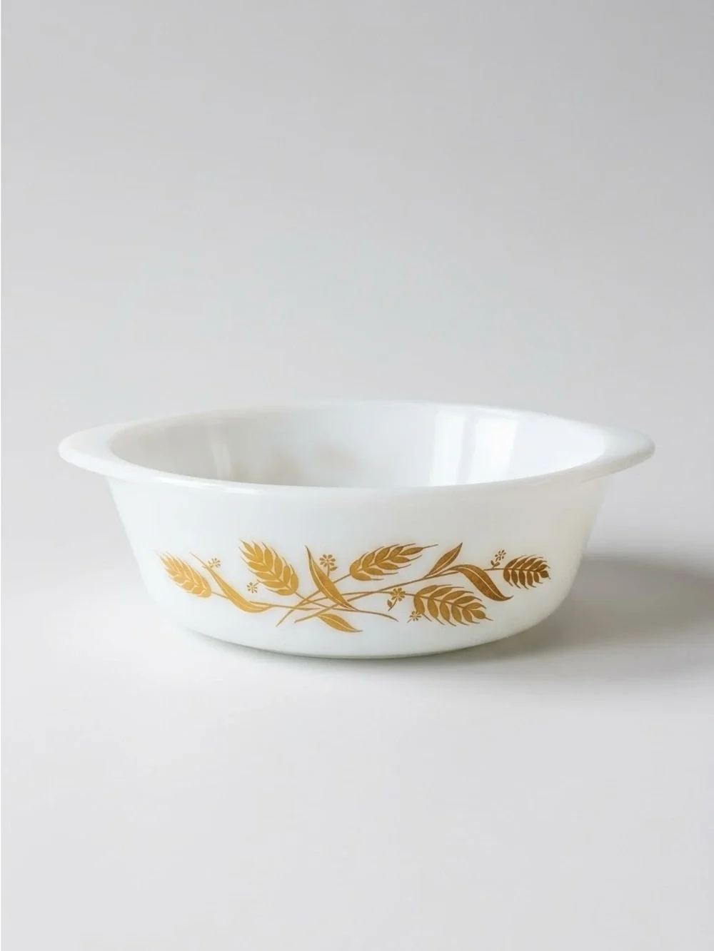 Vintage Sears 2 Qt Ovenware Casserole Dish White Milk Glass Golden Wheat J-514